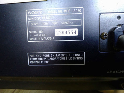 Sony Cd Md Cassette Deck Mds-Jb920