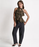 Long Sleeve Bcbg Womens Printed Ruffle Halter Neck Top French Sand