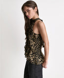 Long Sleeve Bcbg Womens Printed Ruffle Halter Neck Top French Sand