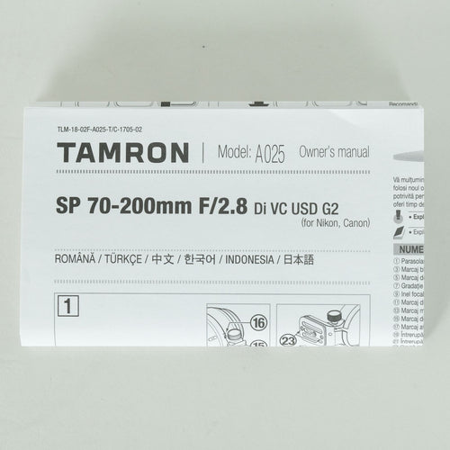 Tamron Lens (Zoom) Sp 70-200Mm F/2.8 Di Vc Usd G2 (Model A025) F Nikon