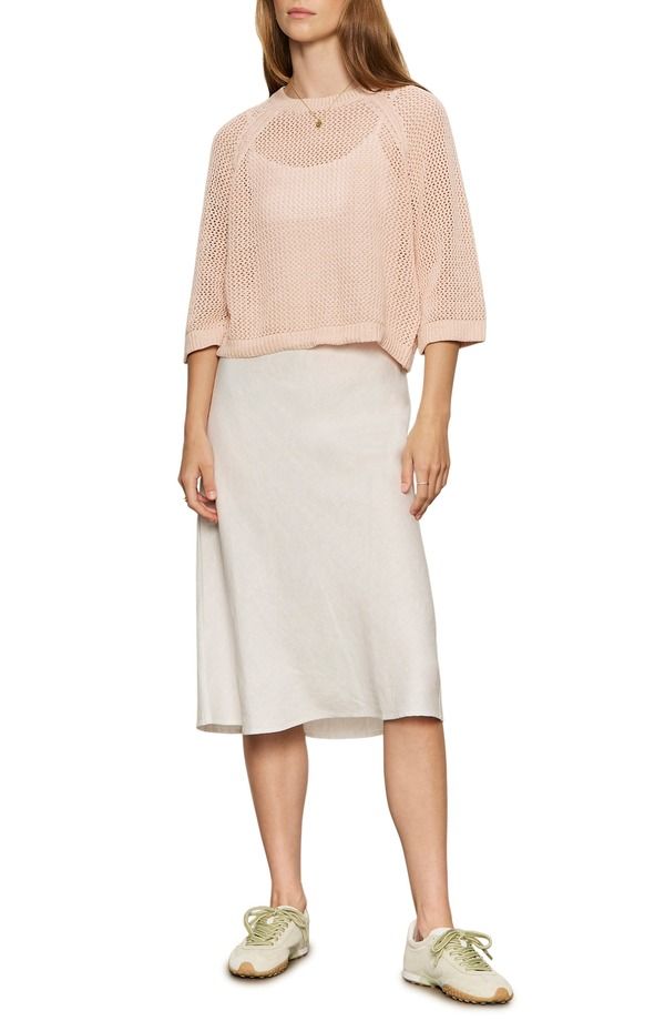 Sanctuary Trainer Sweatshirts Metallic Openwork Sweater Top Washed Salmon Pink