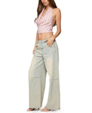 Long Sleeve Edikted Stripey Metallicowl Neck Halter Topink
