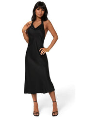 Bebe Long Sleeves, Three Quarter Sleeve Womensatin Halter Front Cowl Neck Midi