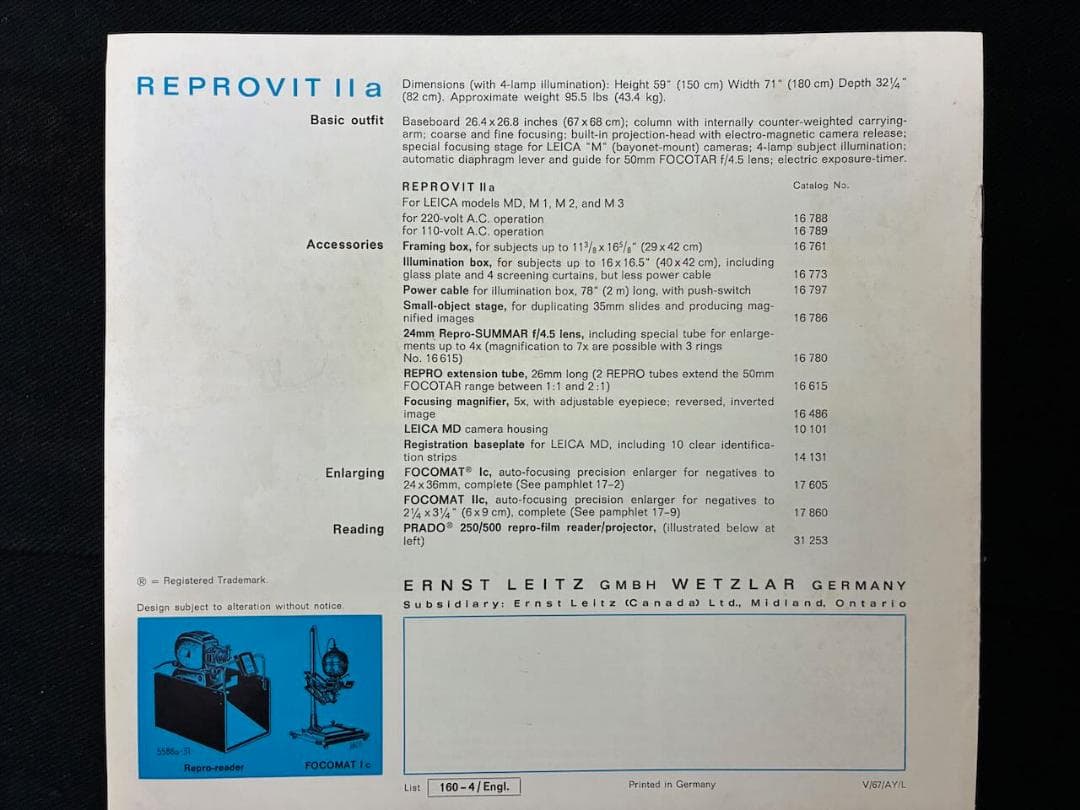 Leica Range Finder Camera Leitz Reprovid Iia 1967