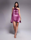 Others Asos Design Velvet Halterneck Skater Mini Dress In Lilac