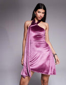 Others Asos Design Velvet Halterneck Skater Mini Dress In Lilac