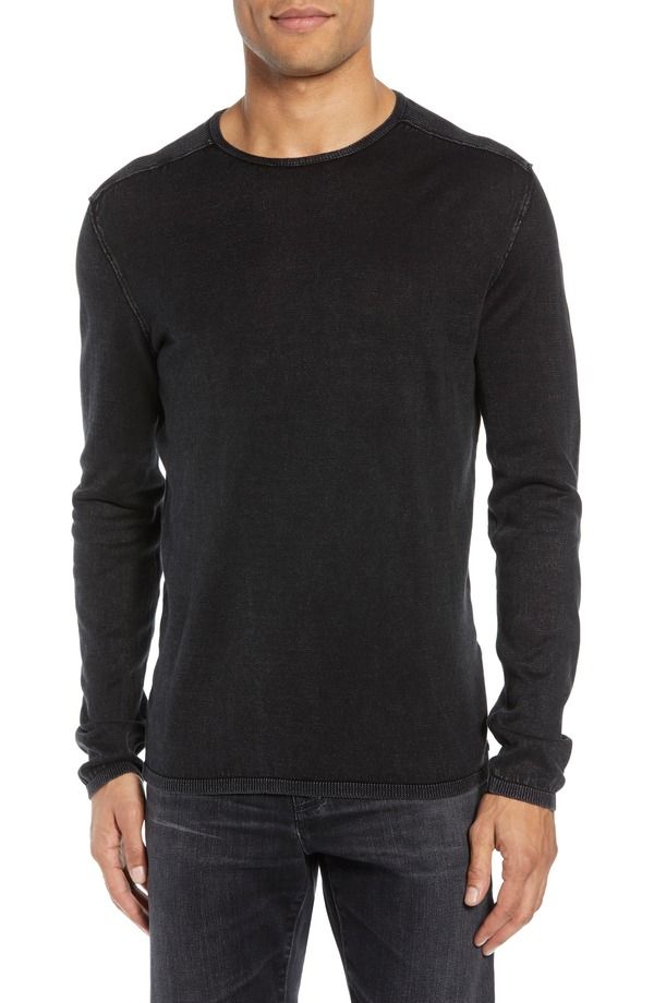 T -Shirt John Varvatos Walter Long Sleeve Acid Wash Crewneck Tshirt Black