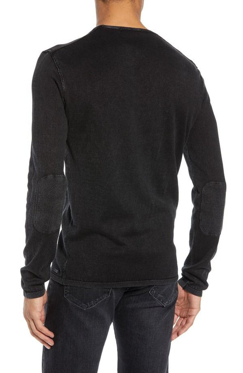 T -Shirt John Varvatos Walter Long Sleeve Acid Wash Crewneck Tshirt Black