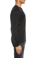T -Shirt John Varvatos Walter Long Sleeve Acid Wash Crewneck Tshirt Black