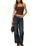 Long Sleeve Ediktedara Halter Top Darkbrown