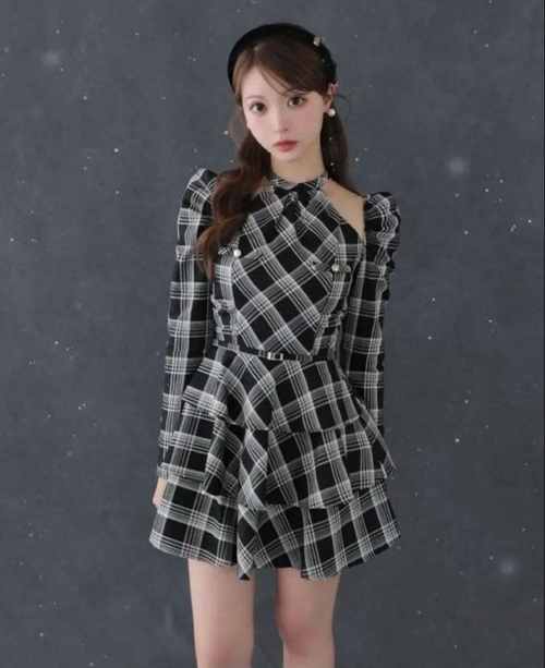 Long Sleeves, Three Quarter Sleeve Halter Check Mini Onepiece