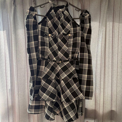 Long Sleeves, Three Quarter Sleeve Halter Check Mini Onepiece