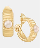 Anne Klein Earrings (For Both Ears) Goldtone Omega Imitation Pearl Hoop Ez