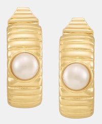Anne Klein Earrings (For Both Ears) Goldtone Omega Imitation Pearl Hoop Ez