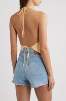 Long Sleeve Petal Pup Ilyanasymmetricotton Linen Halter Top Yello