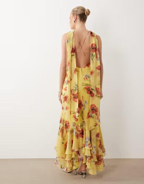 Long Sleeves, Three Quarter Sleeve Asos Design Halter Maxi Dress With Scarf