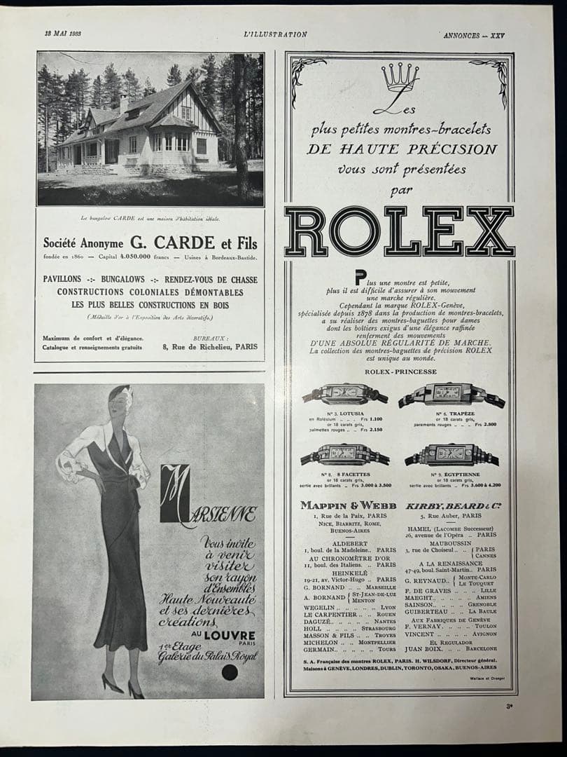 Rolex Printed Materials 1933 L'Illustration