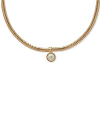 Anne Klein Necklace Gold Tone Omega Chain Pearl Pendant Collar G