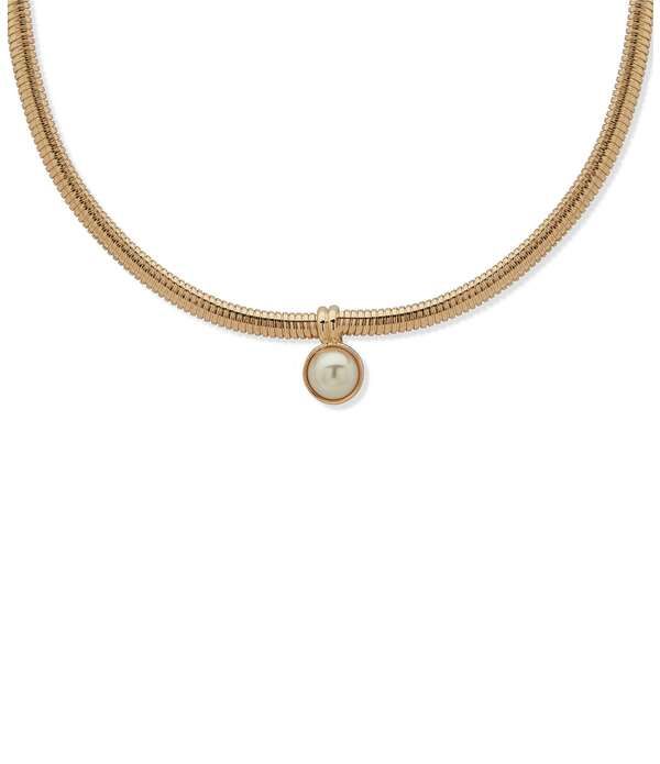 Anne Klein Necklace Gold Tone Omega Chain Pearl Pendant Collar G