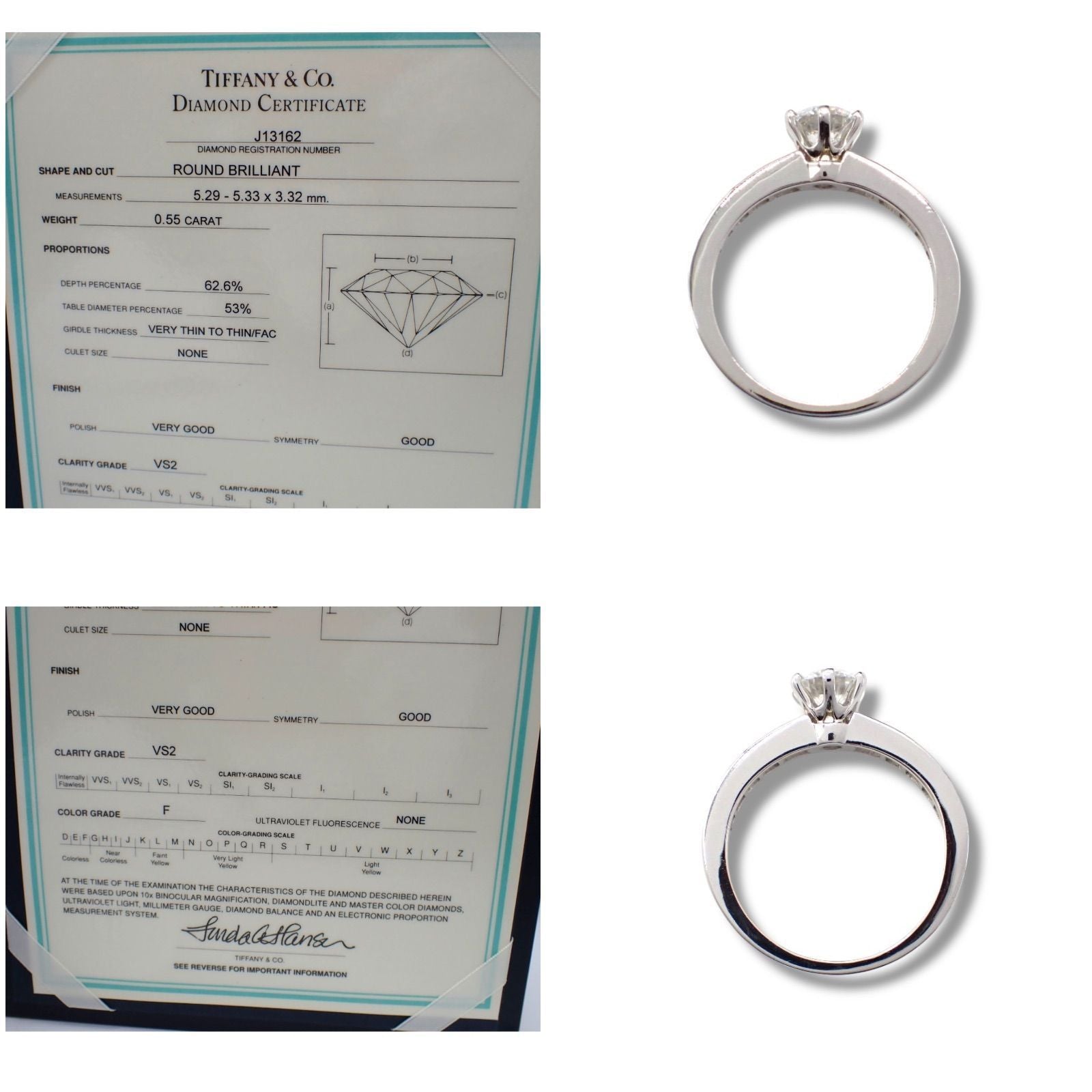 Tiffany Ring 0.55Ct 8 Pt950 F Vs2 Vg None 4507