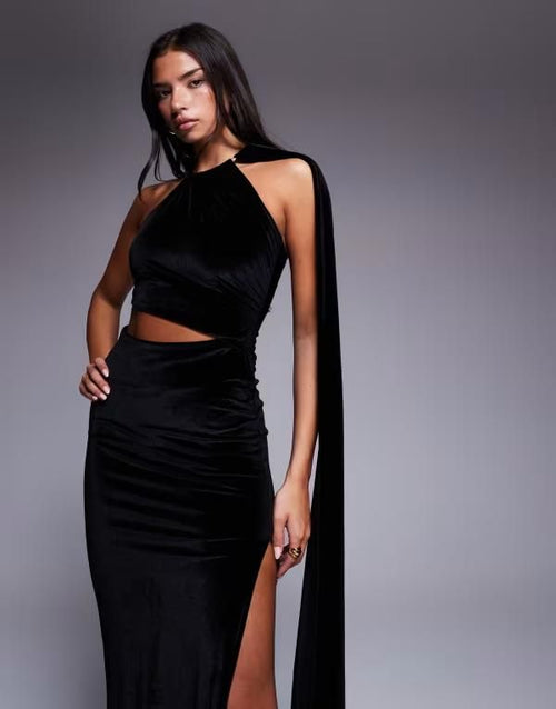 Asos Others Design Halterneck Velvet Drape Maxi Dress Wi