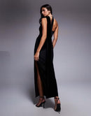 Others Asos Design Halterneck Velvet Drape Maxi Dress Wi