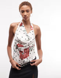 Best Gill Asos Design Satin Halter Top In Polka Dot Floral Po