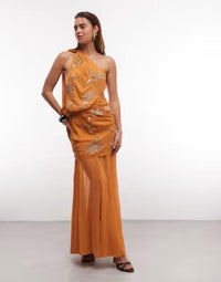 Asos Long Sleeves, Three Quarter Sleeve Design Floral Embellished Halter Maxi