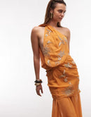 Asos Long Sleeves, Three Quarter Sleeve Design Floral Embellished Halter Maxi