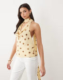 Long Sleeve Gina Tricot Halterneck Scarf Top In Yellow Polka Dot Polk