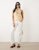 Long Sleeve Gina Tricot Halterneck Scarf Top In Yellow Polka Dot Polk