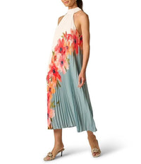 Adrianna Papell Long Sleeves, Three Quarter Sleeve Floral Print Halter Ne
