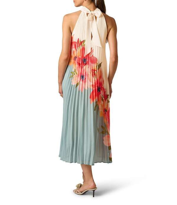 Adrianna Papell Long Sleeves, Three Quarter Sleeve Floral Print Halter Ne