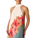 Adrianna Papell Long Sleeves, Three Quarter Sleeve Floral Print Halter Ne