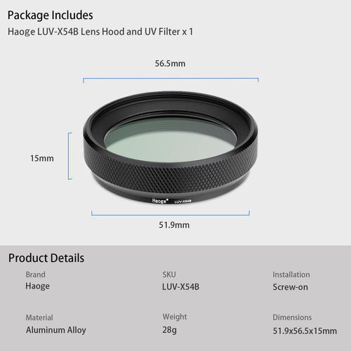 Lens Hood Haoge Luv-X54B Mc Uv Ultraviolet For Fujifilm X100Vi Fuji X100V