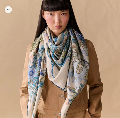Hermes Stoles Shawls 140 Naturel Bleu Petrole