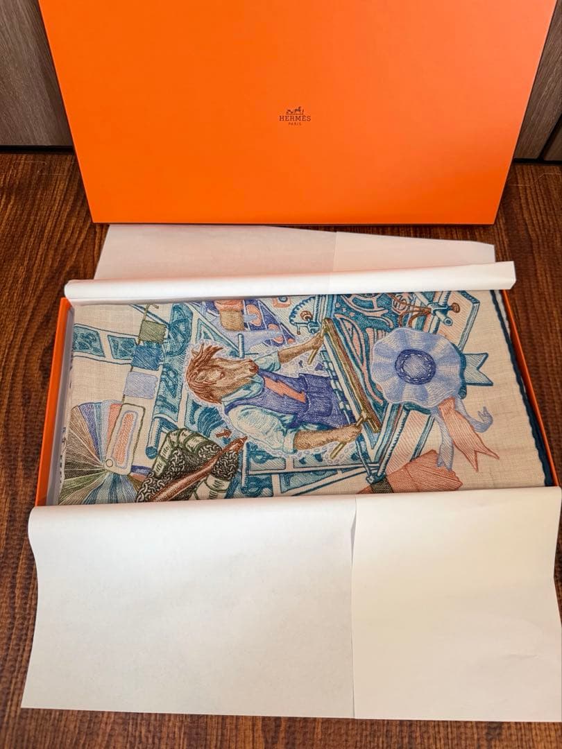 Hermes Stoles Shawls 140 Naturel Bleu Petrole