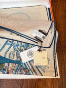 Hermes Stoles Shawls 140 Naturel Bleu Petrole