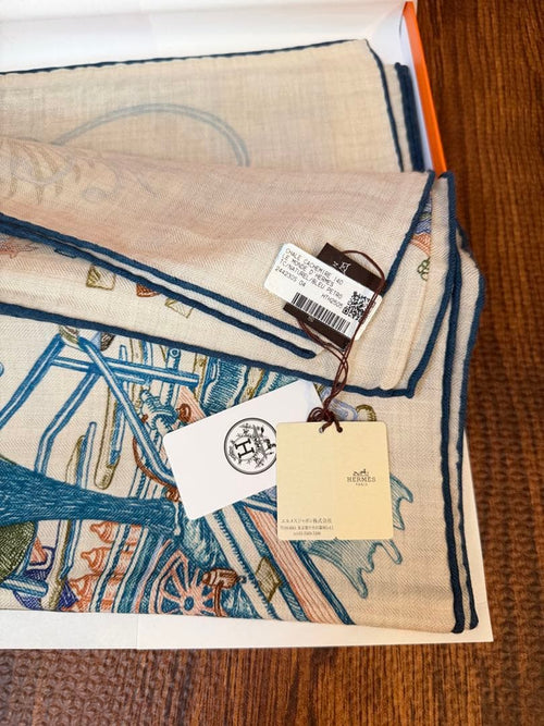 Hermes Stoles Shawls 140 Naturel Bleu Petrole