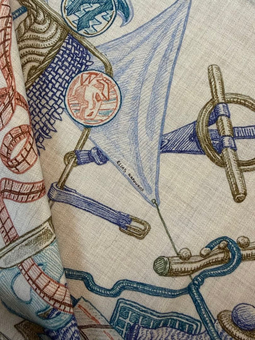 Hermes Stoles Shawls 140 Naturel Bleu Petrole