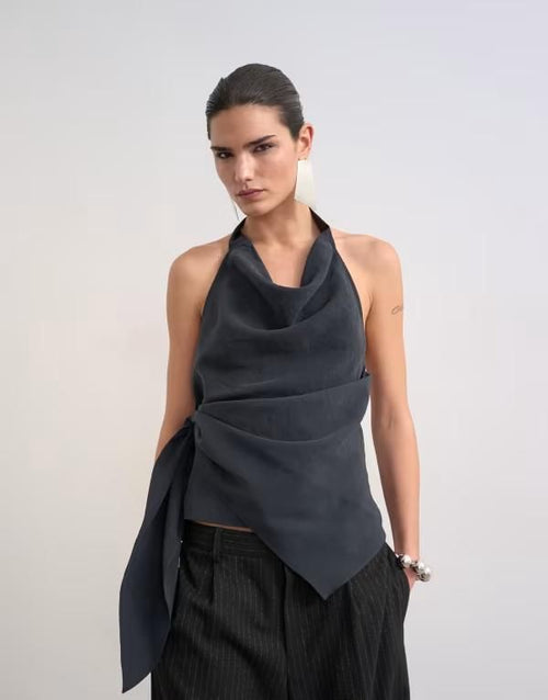 Topshop Camisole Super Soft Cupro Halter Neck Top Black