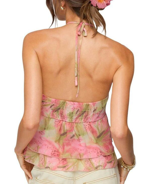 Long Sleeve Ediktedragon Lily Layered Chiffon Halter Topink