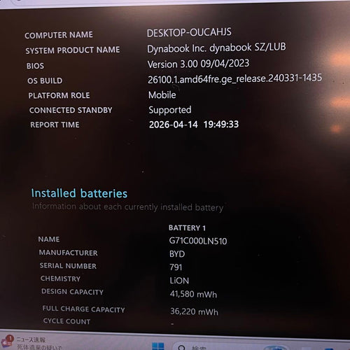 Windows Notebook Body Dynabook Sz/Lub I7-1165G7 8Gb Ssd256G