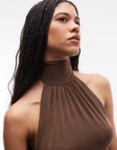 Short Sleeve (T -Shirt) Weekday Halterneck Top With Open Back In Dark Brown