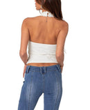 Long Sleeve Edikted Carolyn Lacey Halter Top White
