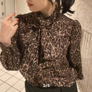 Long-Sleeve Mika Roland Leopard Blouse