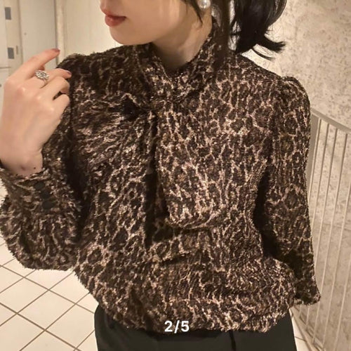 Long-Sleeve Mika Roland Leopard Blouse