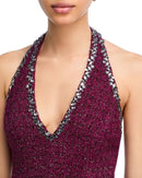 Long Sleeves, Three Quarter Sleeve Aqua Tweed Halter Mini Dress Exclusive