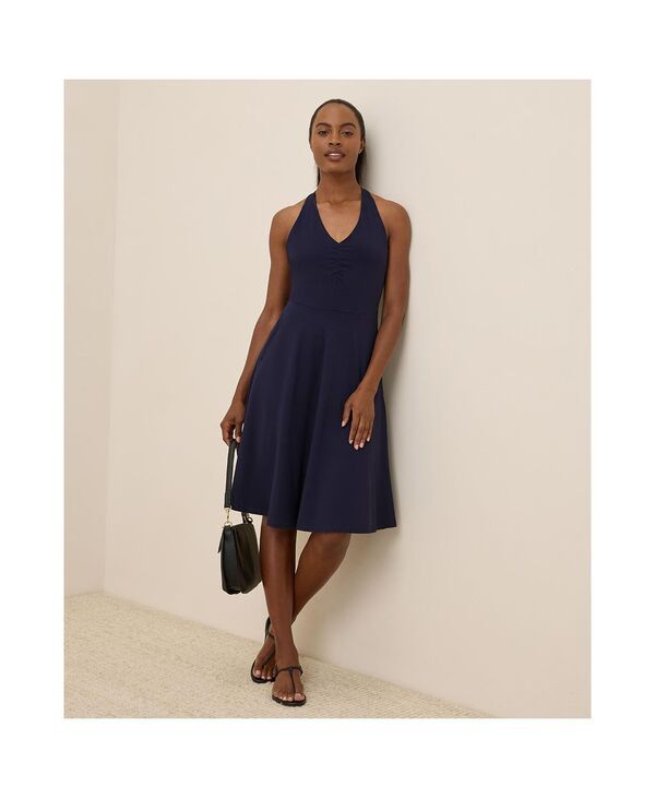 Others Pact Womens Fit Flare Gathered Halter Dress Eclipse
