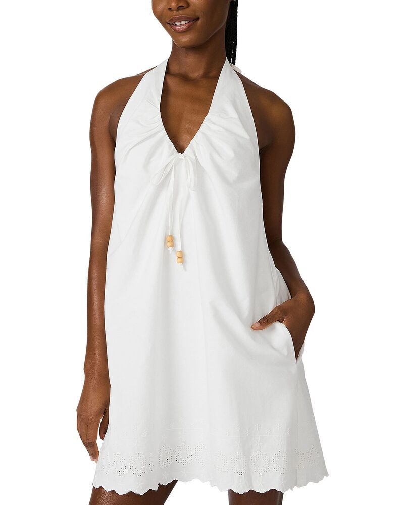 Steve Madden Long Sleeves, Three Quarter Sleeve Adana Halter Eyelet Dress White